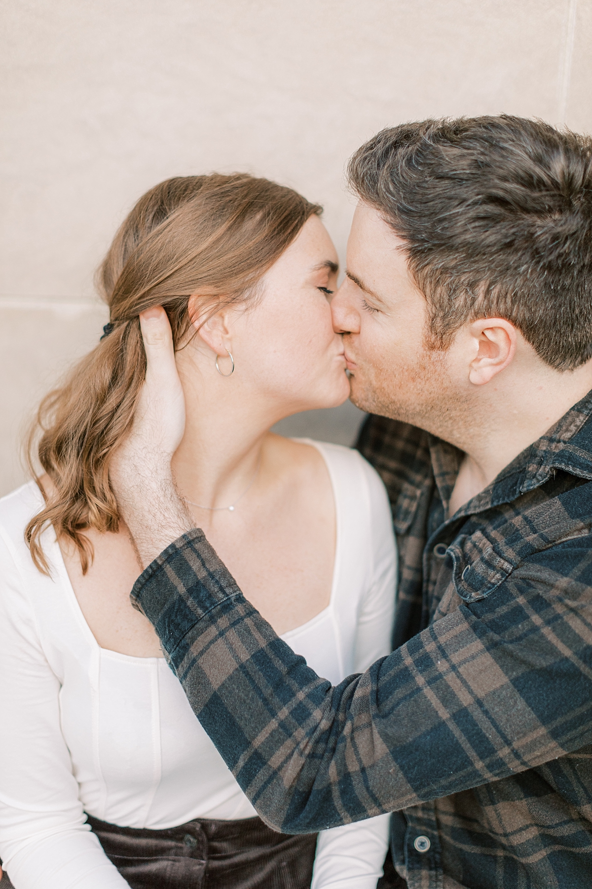 Longwood Gardens engagement session couple kissing