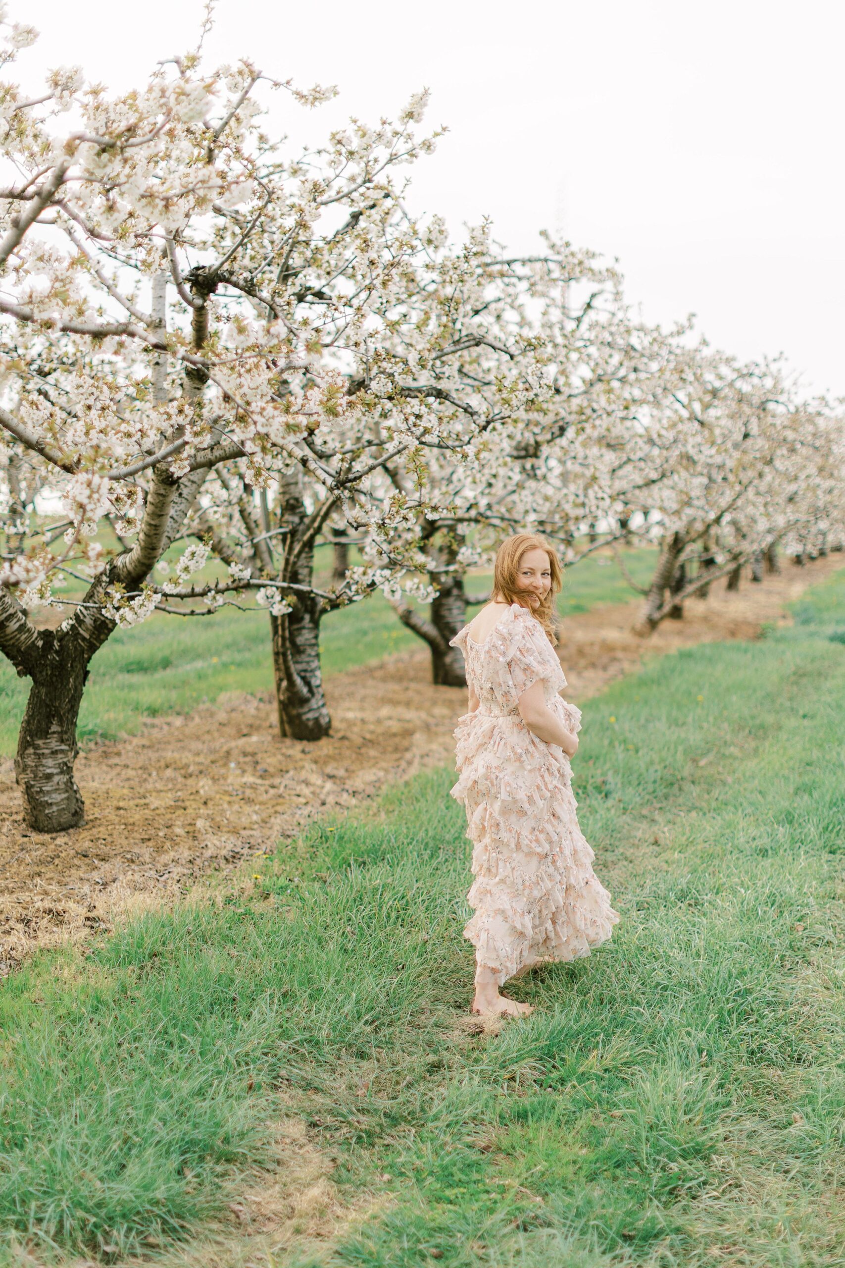 maternity session in an orchard in Lancaster county mom in tulle dress