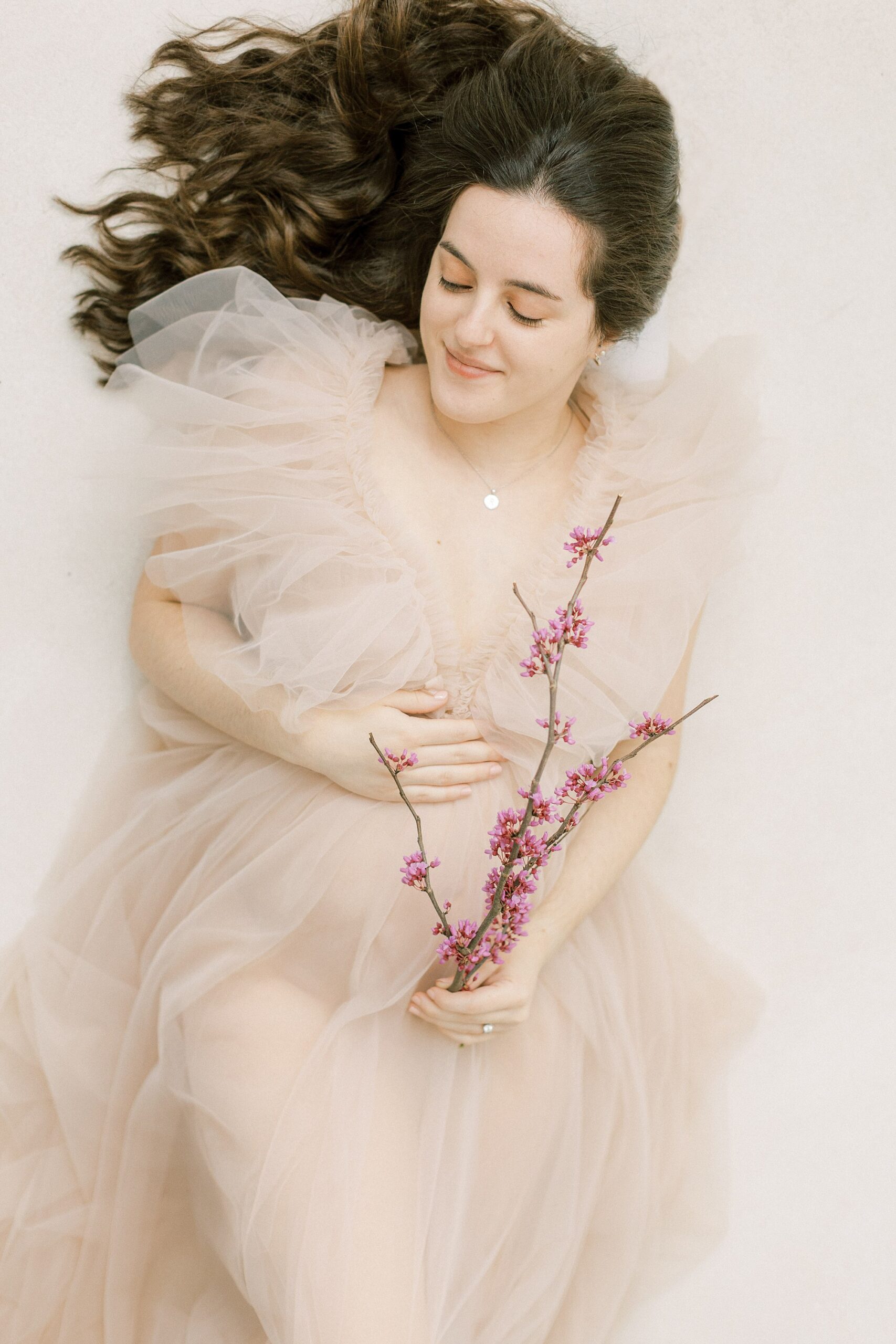 Lancaster, PA studio maternity session with tulle gown for moms in Lancaster, Lititz, Harrisburg, and King of Prussia and for newborns