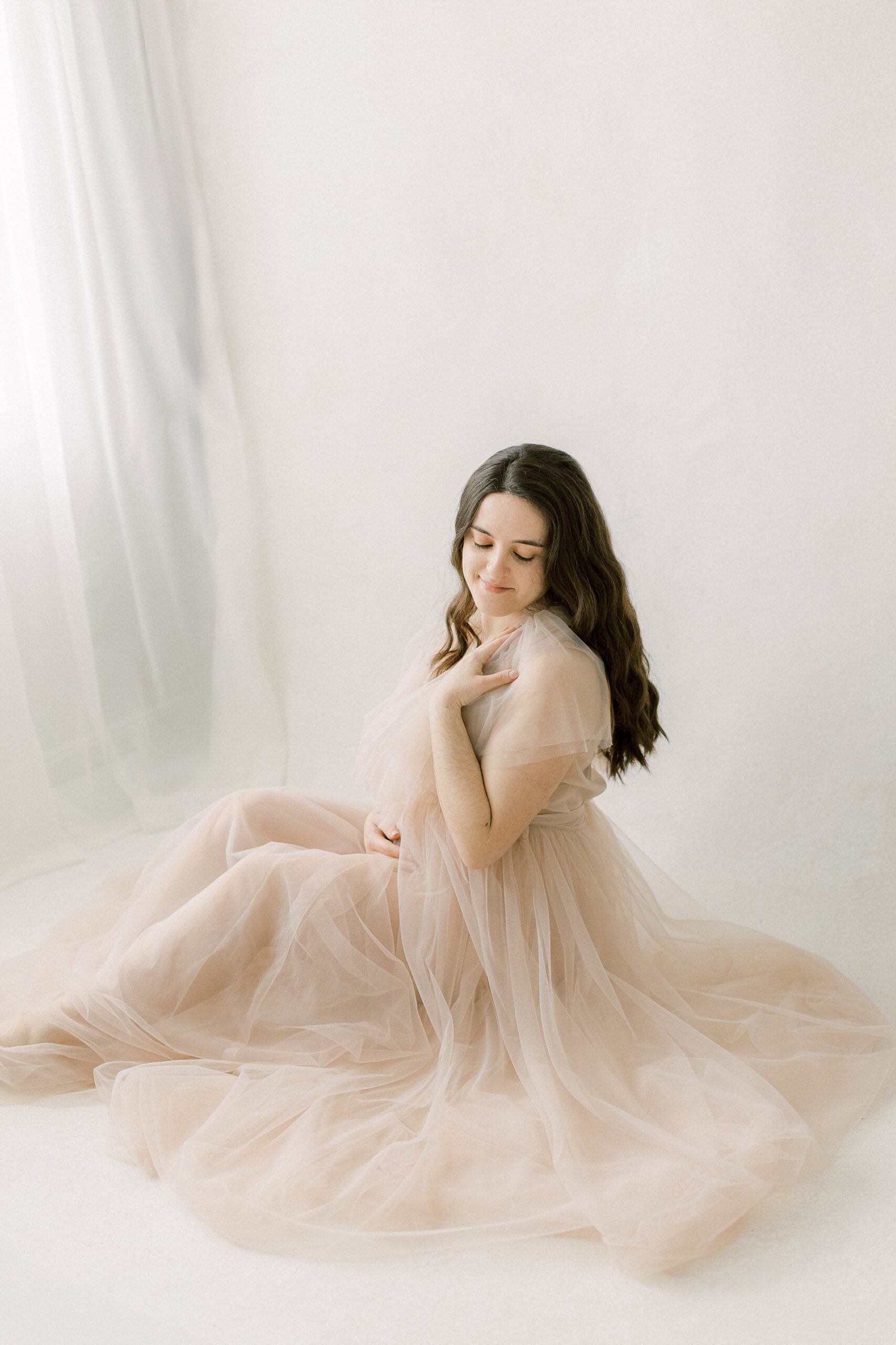Lancaster, PA studio maternity session with tulle gown for moms in Lancaster, Lititz, Harrisburg, and Hershey